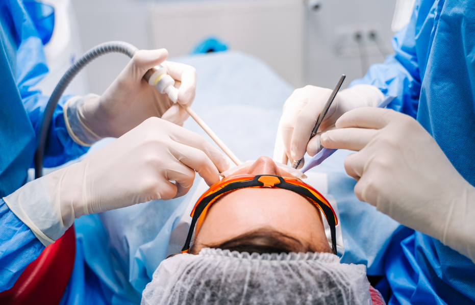 Patient undergoing dental surgery